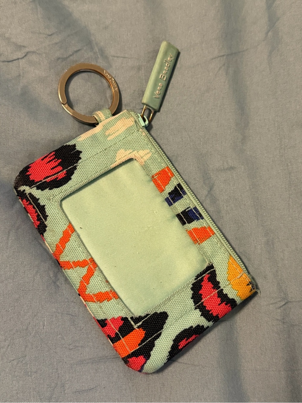 Vera Bradley Mint Floral ID Zip Keychain Card Holder
